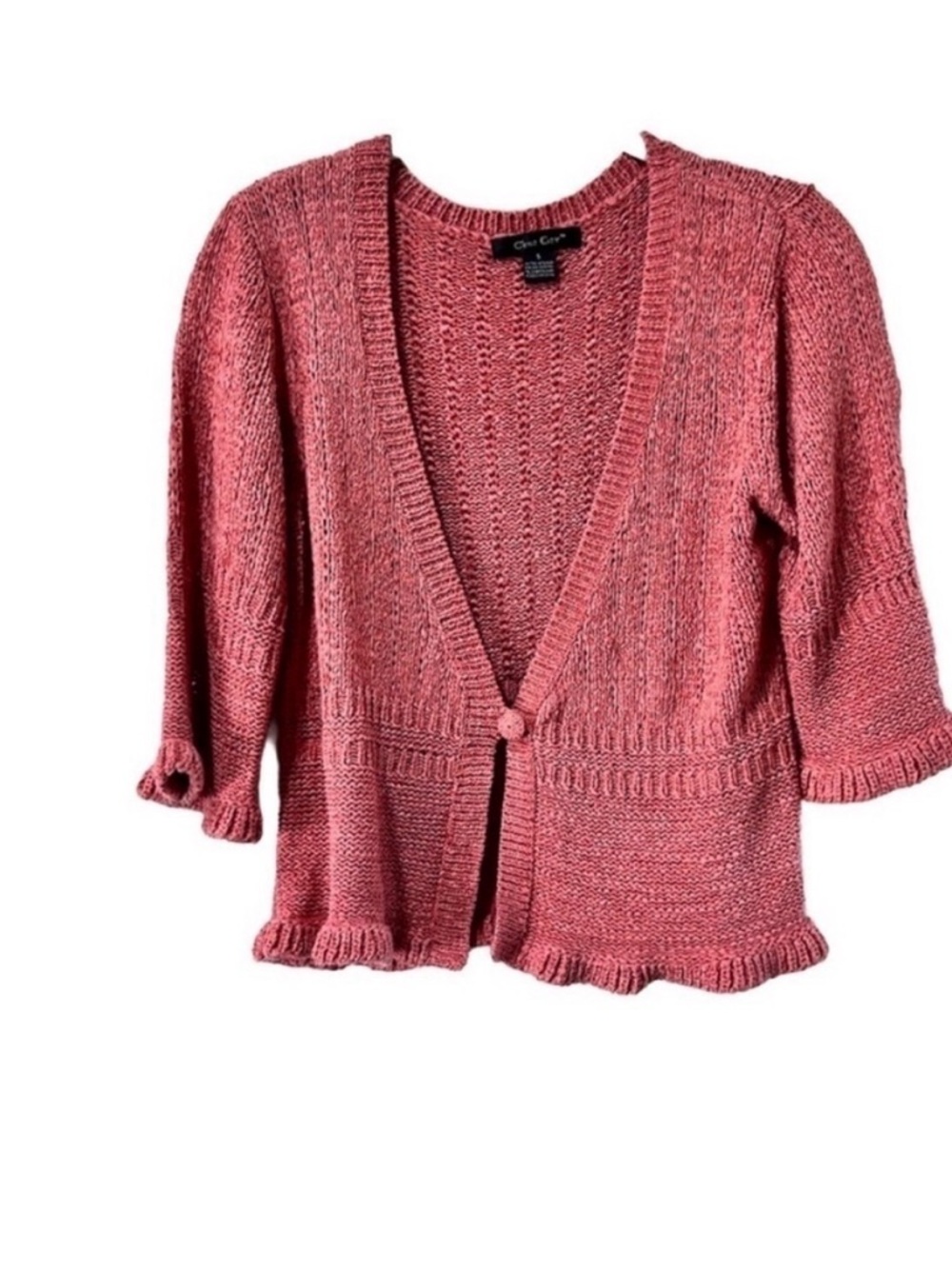 CEST CITY Rose Pink Ruffle-Hem Open-Front Knit Cardigan